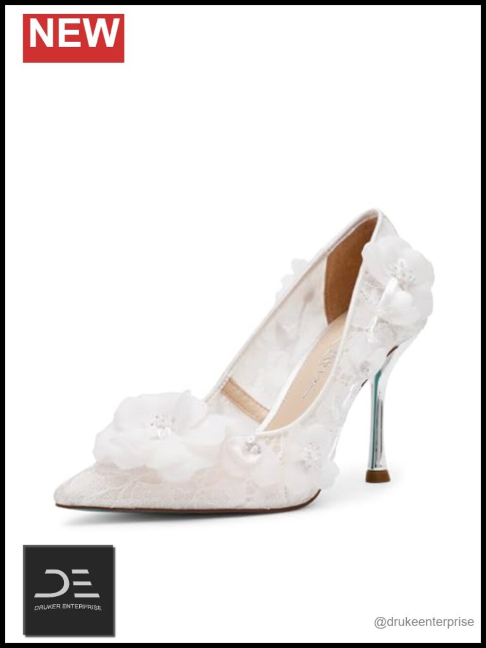 Women's Floral Applique Pointed Toe Slip-On Pump 3.5 Inch Heel